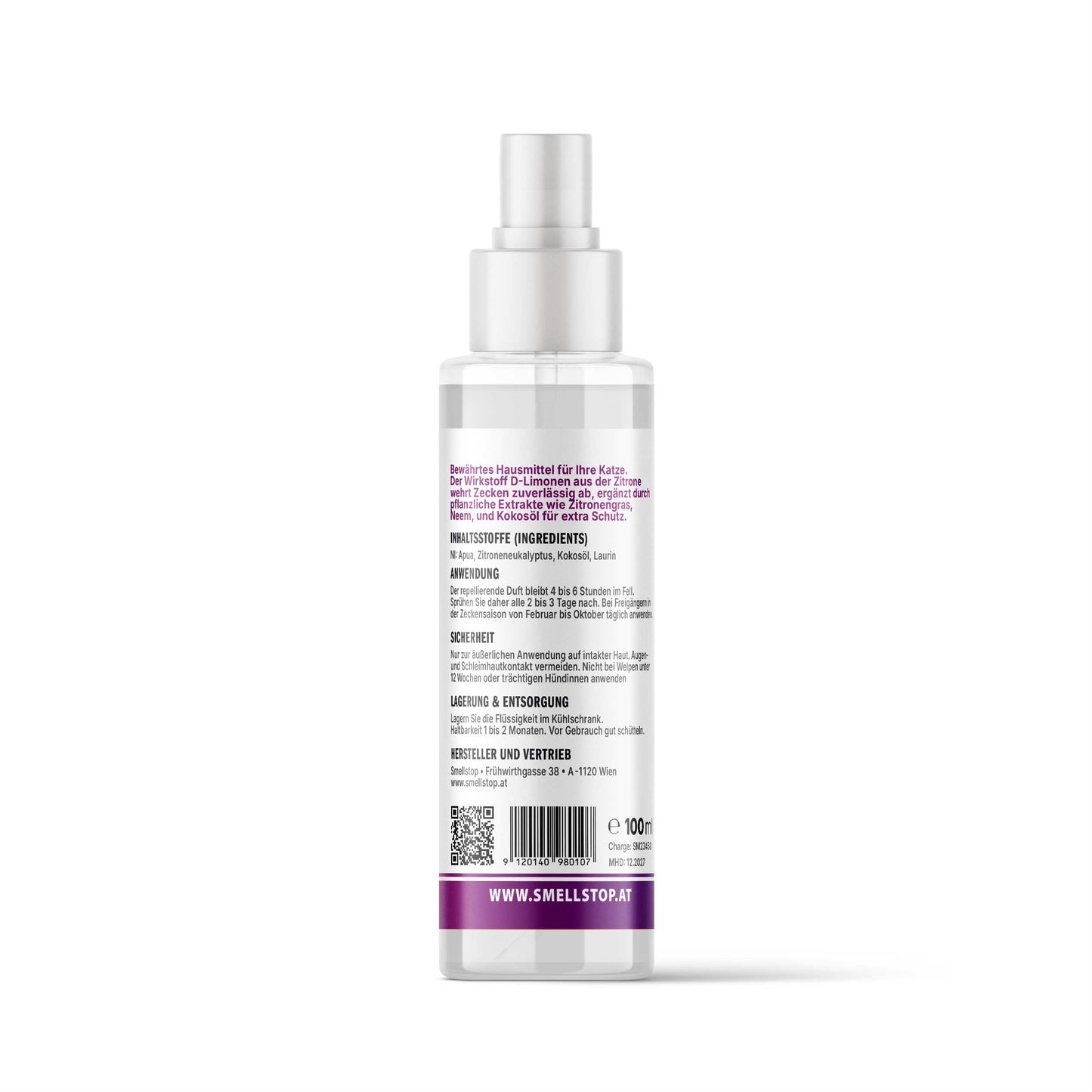 Smellstop Zecken & Flohschutz Spray für Katzen 100ml | Pflanzenbasiert mit Neemöl & Citronella