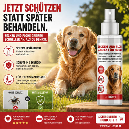 Smellstop Zecken &amp; Flohschutz Spray für Hunde 100 ml | Pflanzenbasiert mit Neemöl &amp; Citronella