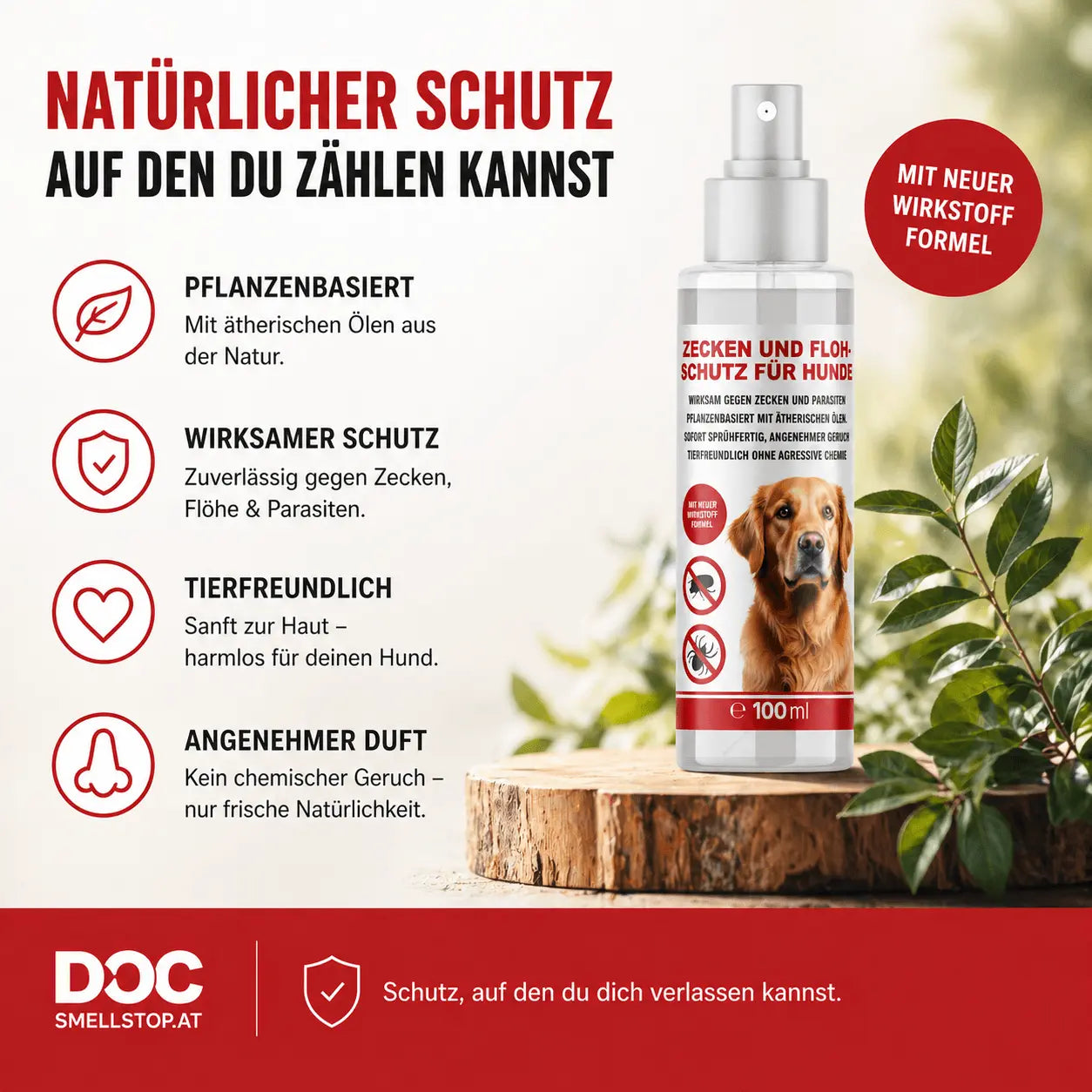 Smellstop Zecken &amp; Flohschutz Spray für Hunde 100 ml | Pflanzenbasiert mit Neemöl &amp; Citronella